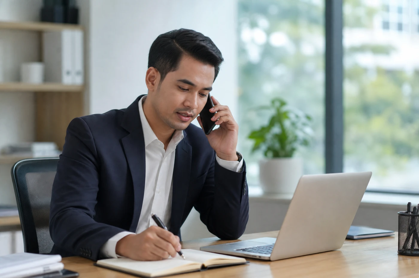 Ejen menyemak pipeline dan menyusun aktiviti esok pada aplikasi CRM di telefon